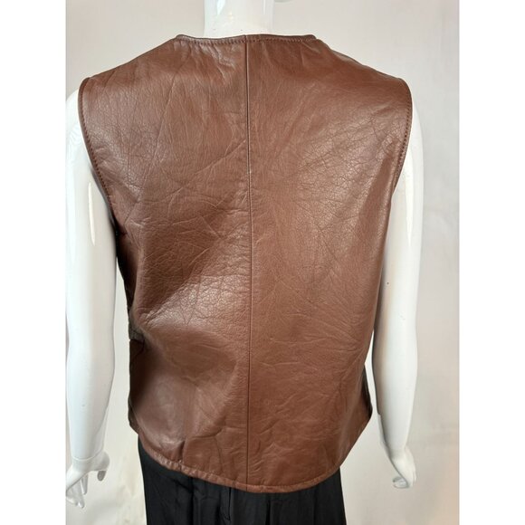 Ellen Kreager Brown Leather Womens Vest With Front Zipper & Chest Pocket Large - Picture 14 of 16